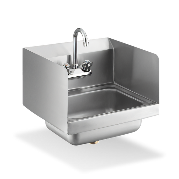 Product image #1 for Steel Works Stainless Space Saver Wall-Mount Hand Wash Sink with Side Splashes and Gooseneck Faucet