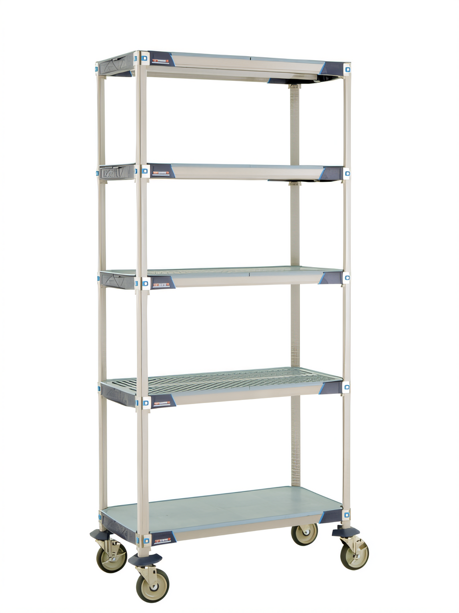 Product image #1 for MetroMax i 5-Tier Mobile Polymer Shelving Unit with Open Grid Shelves and Solid Bottom Shelf, 36W x 18D x 80H