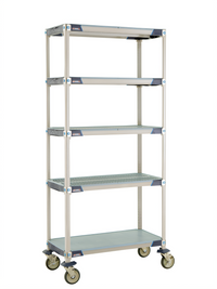 MetroMax i 5-Tier Mobile Polymer Shelving Unit with Open Grid Shelves and Solid Bottom Shelf, 36W x 18D x 80H
