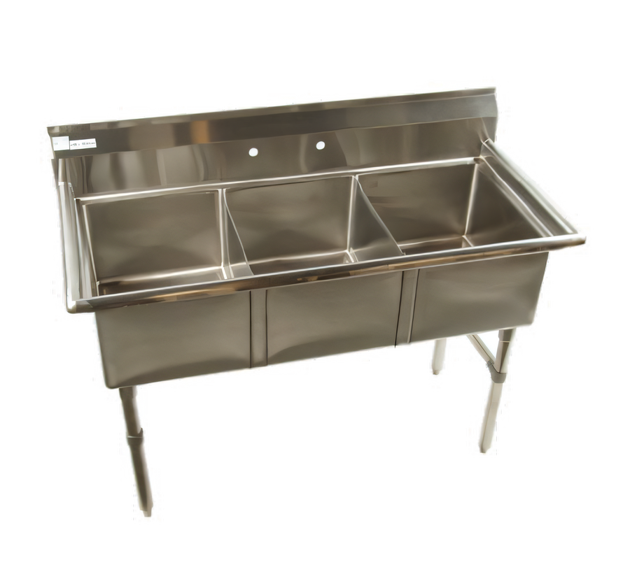 Product image #1 for Klinger's Trading Heavy Duty 3-Compartment Stainless Steel Sink Without Drainboards, 53 Inch