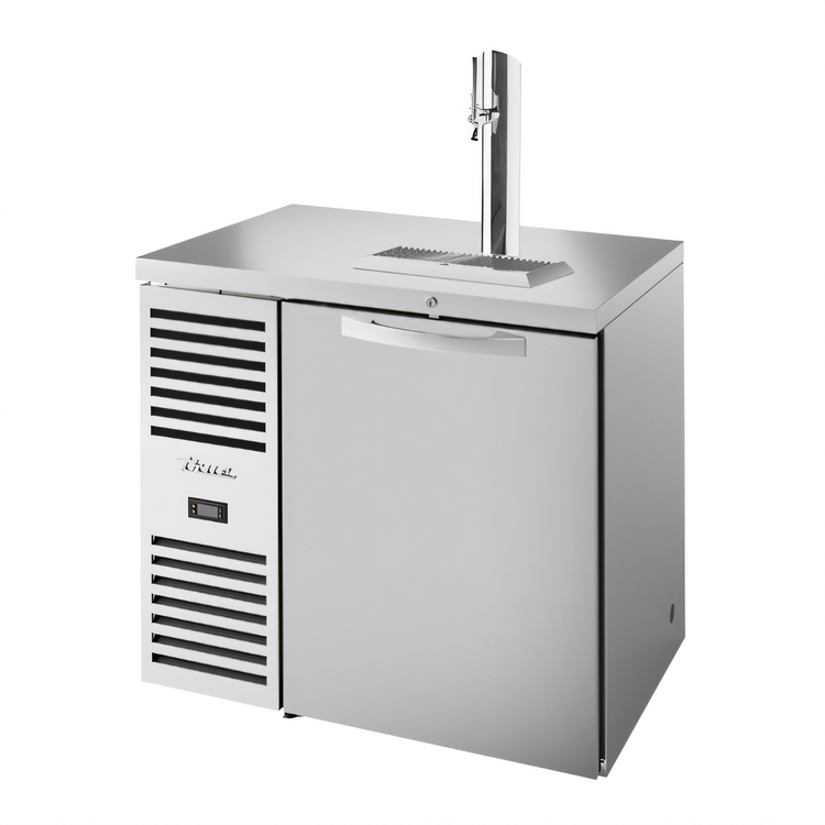 Product image #1 for True 36-Inch One-Section Refrigerated Draft Bar Cooler with Stainless Steel Countertop, Locking Door, and Single-Faucet Beer Column