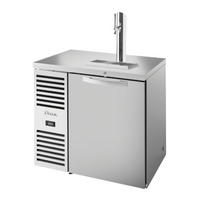 True 36-Inch One-Section Refrigerated Draft Bar Cooler with Stainless Steel Countertop, Locking Door, and Single-Faucet Beer Column