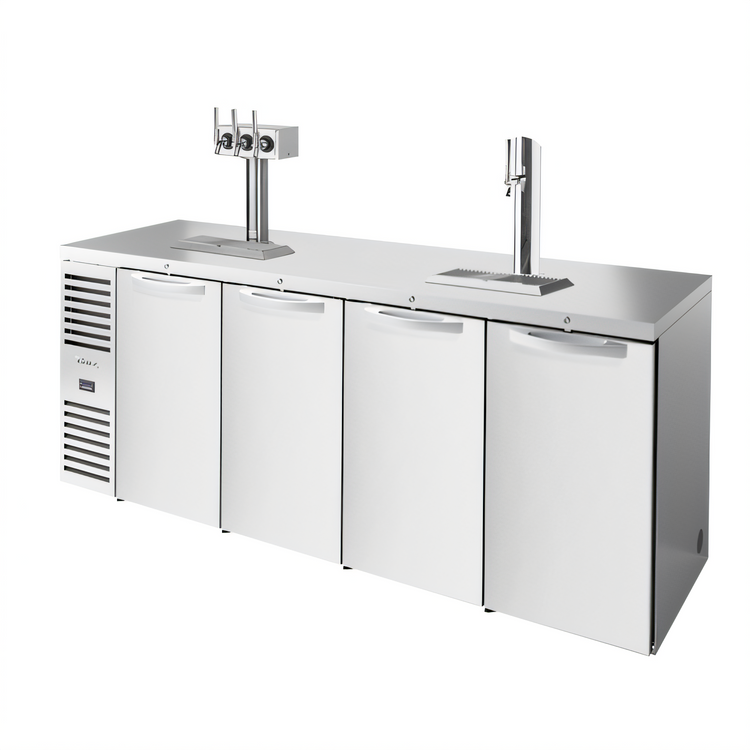 Product image #1 for True 92 Inch Four-Section Refrigerated Draft Bar Cooler with Stainless Steel Countertop and 2 Insulated Beer Columns