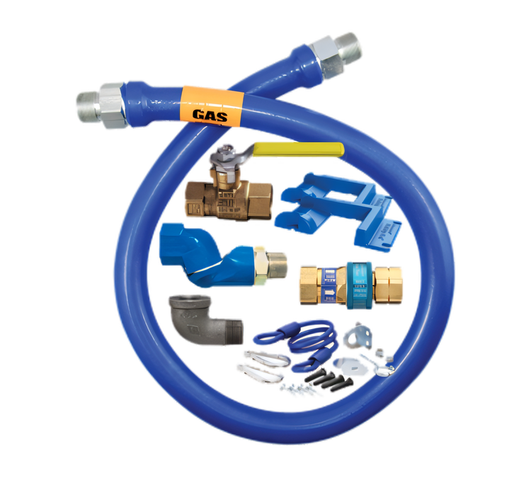 Product image #1 for Dormont Blue Hose 3/4 Inch ID 60 Inch Single Swivel MAX Moveable Gas Connector Kit with Restraining Cable and Safety-Set