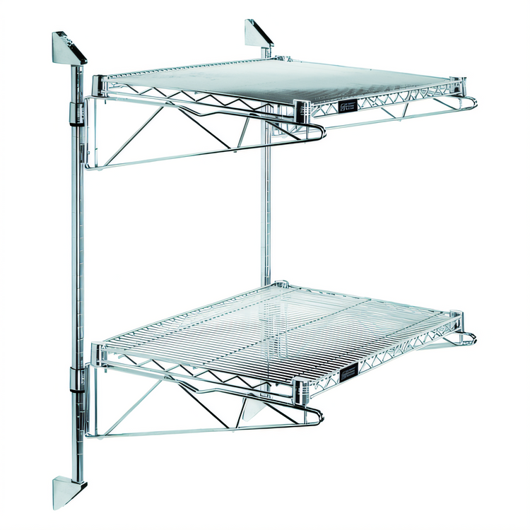 Product image #1 for Quantum Wall-Mounted Cantilever Double-Shelf Wire Shelving Unit, 60 x 24 Inches, Chrome Plated