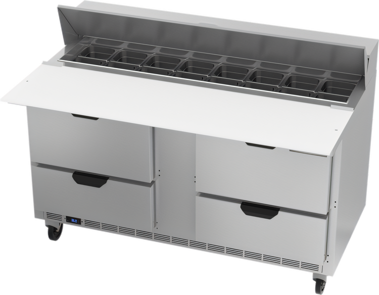 Product image #1 for Beverage-Air Two-Section Sandwich Prep Table Refrigerator with 4 Drawers, 16 Pan Capacity, and 17-Inch Cutting Board