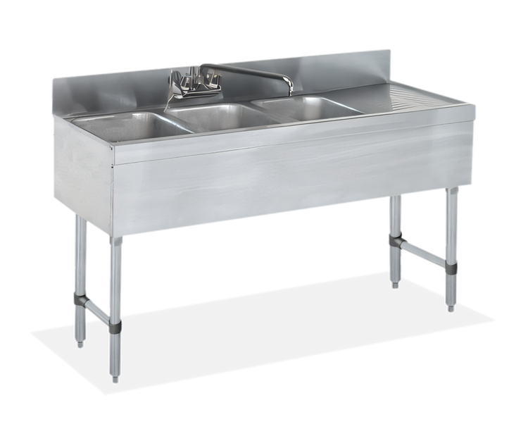 Product image #1 for 48-Inch Three-Compartment Underbar Sink with Right Drainboard