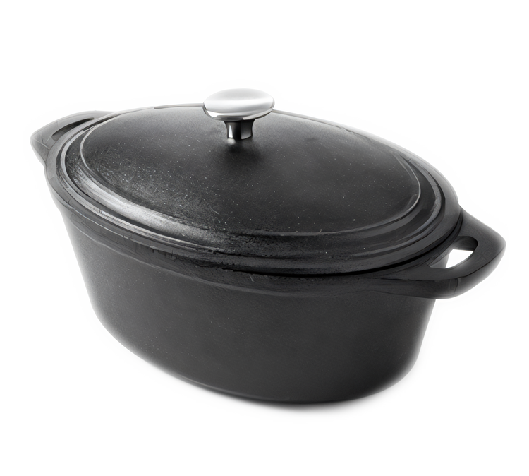 Product image #1 for American Metalcraft 4 Qt Oval Cast Iron Casserole Dish with Lid and Handles