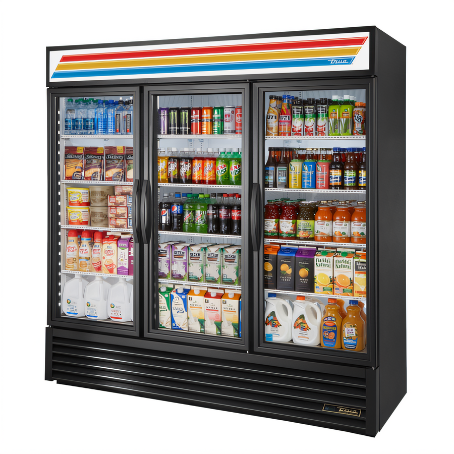 Product image #1 for True GDM-72-HC~TSL01 Three-Section Glass Door Refrigerated Merchandiser, Standard Look, Self-Contained Bottom-Mount
