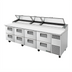 Thumbnail image #1 for True 119-Inch 4-Section Pizza Prep Table with 8 Drawers, White Poly Cutting Board, and Self-Contained Refrigeration