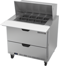 Beverage-Air 36-Inch One-Section Mega Top Refrigerated Prep Table with 12-Pan Top and 2 Drawers