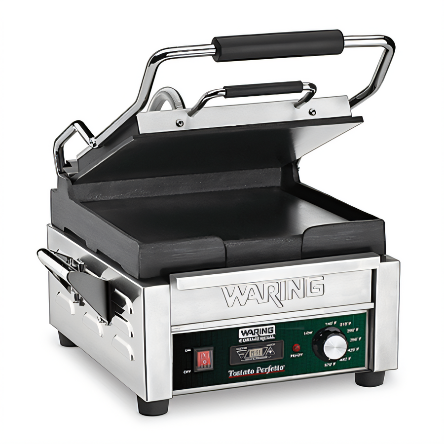 Product image #1 for Waring Tostato Perfetto Compact Flat Cast-Iron Panini Grill with Timer, 120V