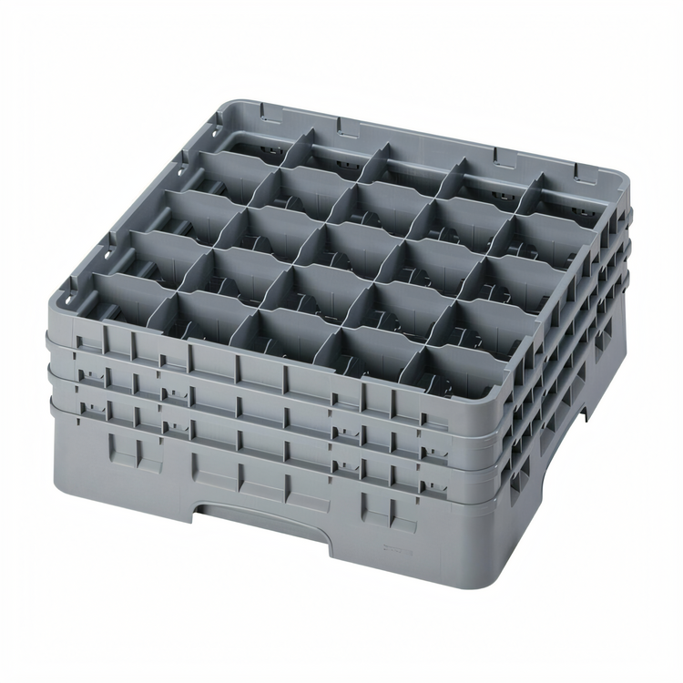 Product image #2 for Cambro Camrack® Full-Size Low-Profile 25-Compartment Glass Rack with 3 Extenders, Soft Gray