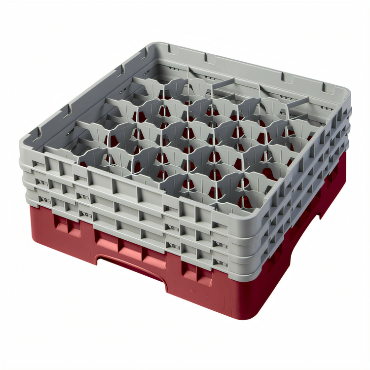 Product image #2 for Cambro Camrack Full Size 20-Compartment Glass Rack with 3 Soft Gray Extenders, Cranberry