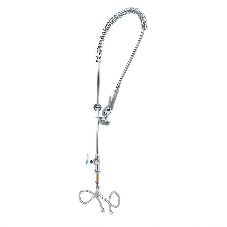 Product image #1 for T&S Brass EasyInstall Single-Hole Deck-Mount Single-Temperature Pre-Rinse Unit with 24-Inch Riser, 44-Inch Hose and Wall Bracket