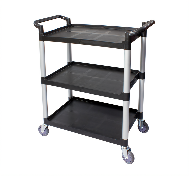 Product image #1 for Crestware Regular 3-Tier Poly Bus Cart, Black, 16-1/8 x 24-1/2 x 36 Inch, 265 lb. Capacity