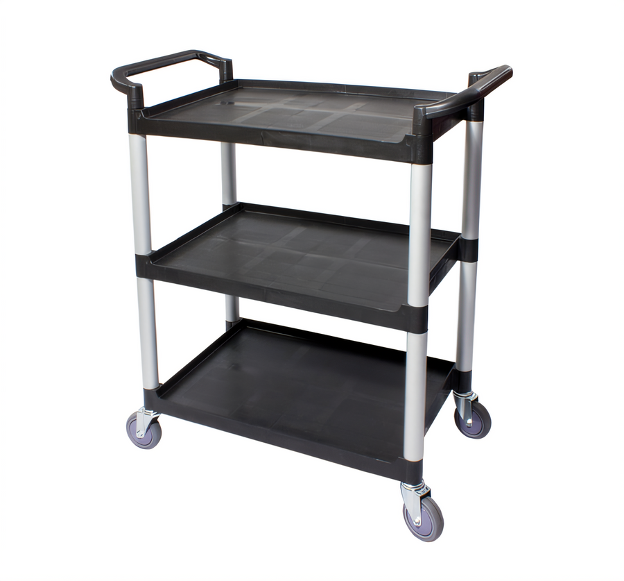 Product image #1 for Crestware Regular 3-Tier Poly Bus Cart, Black, 16-1/8 x 24-1/2 x 36 Inch, 265 lb. Capacity