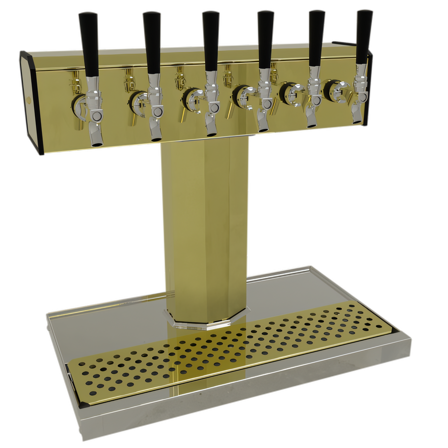 Product image #1 for Glastender Countertop Air-Cooled Tee Draft Dispensing Tower with 6 Faucets, Polished Brass Finish