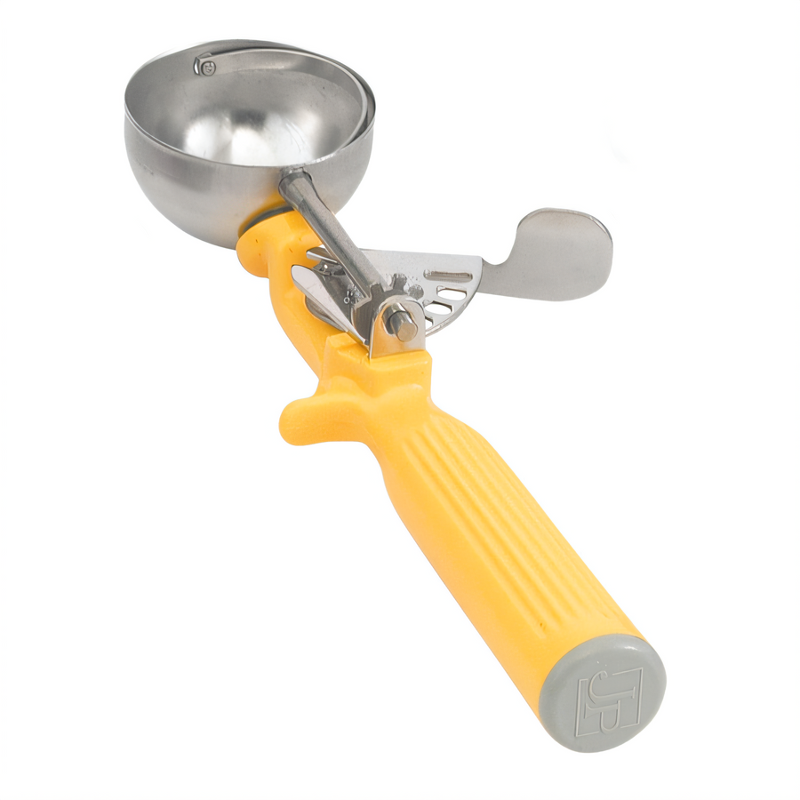 Product image #1 for Vollrath Jacob's Pride Round Bowl Thumb Disher, Size 20, 1-5/8 oz., Yellow Handle