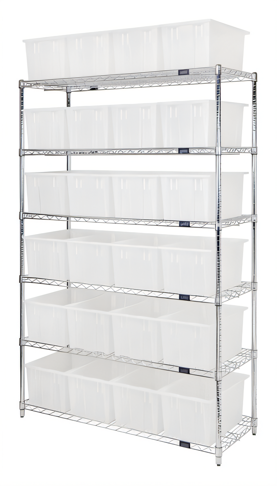 Product image #1 for 48 x 18 x 74 Inch Chrome-Plated Stationary Bin Wire Shelving System with 6 Shelves and 24 Clear Containers