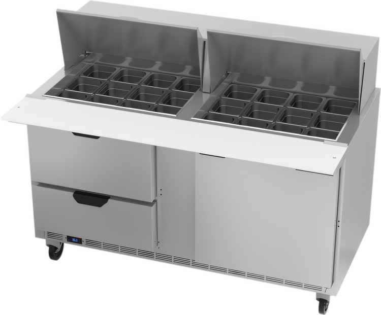 Product image #1 for Beverage-Air 60-Inch Mega Top Refrigerated Sandwich Prep Table with 24-Pan Rail, 2 Drawers, and 1 Door