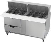 Beverage-Air 60-Inch Mega Top Refrigerated Sandwich Prep Table with 24-Pan Rail, 2 Drawers, and 1 Door