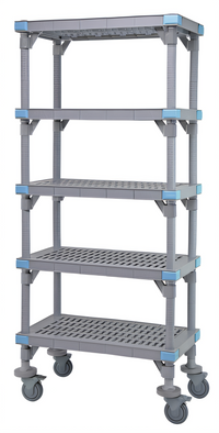 Quantum Millenia Mobile Polymer Shelving Starter Unit with 5 Open Grid Shelves, 72 x 24 x 62 Inches, Gray