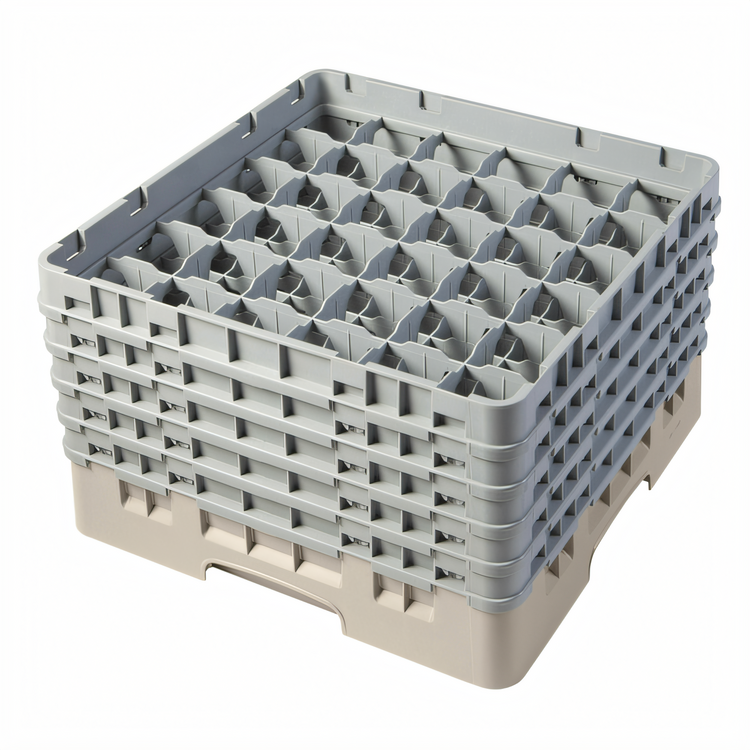 Product image #2 for Cambro Camrack Full Size 36-Compartment Glass Rack with 5 Soft Gray Extenders, Beige