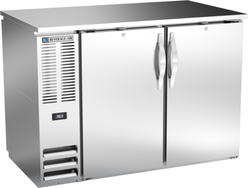 Product image #1 for Beverage-Air Two-Section 48-Inch Shallow-Depth Pass-Thru Back Bar Refrigerator with 4 Solid Doors
