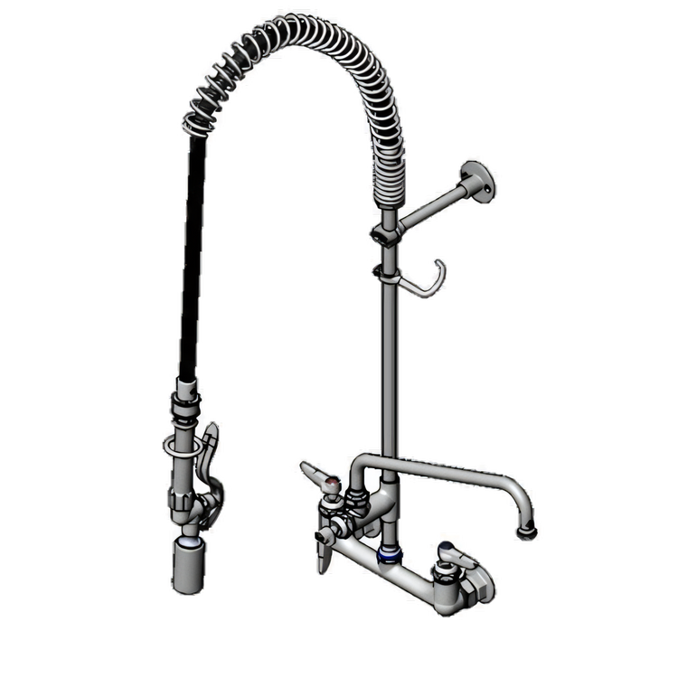 Product image #1 for T&S Brass EasyInstall 8-Inch Wall-Mount Pre-Rinse Unit with 12-Inch Swing Nozzle and Add-On Faucet