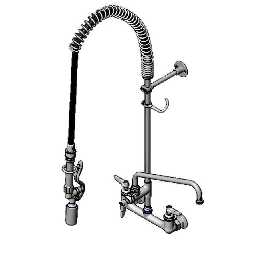 Product image #1 for T&S Brass EasyInstall 8-Inch Wall-Mount Pre-Rinse Unit with 12-Inch Swing Nozzle and Add-On Faucet