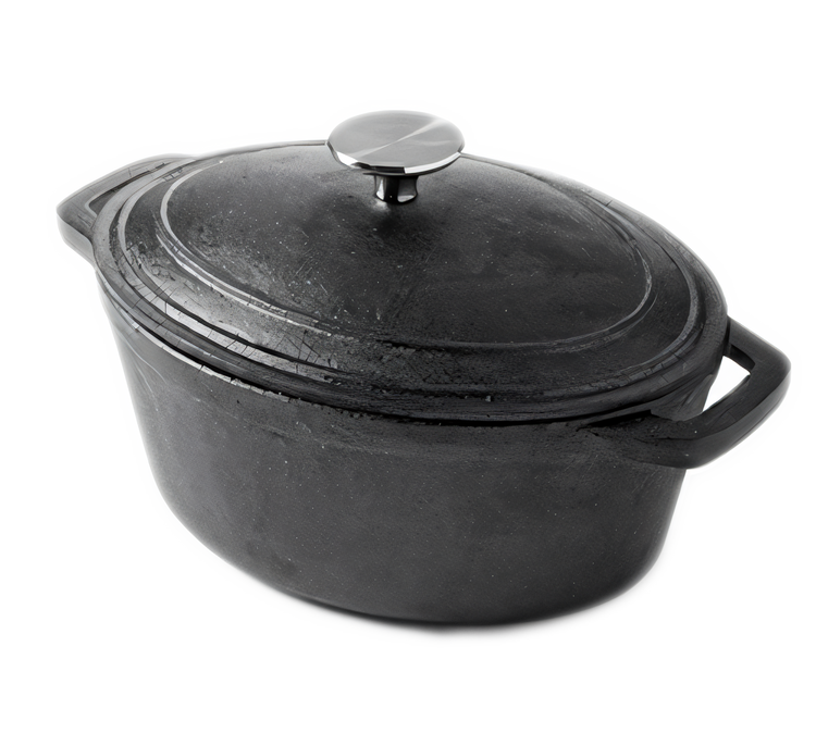 Product image #1 for American Metalcraft 3 Qt. Oval Cast Iron Casserole Dish with Handles and Lid