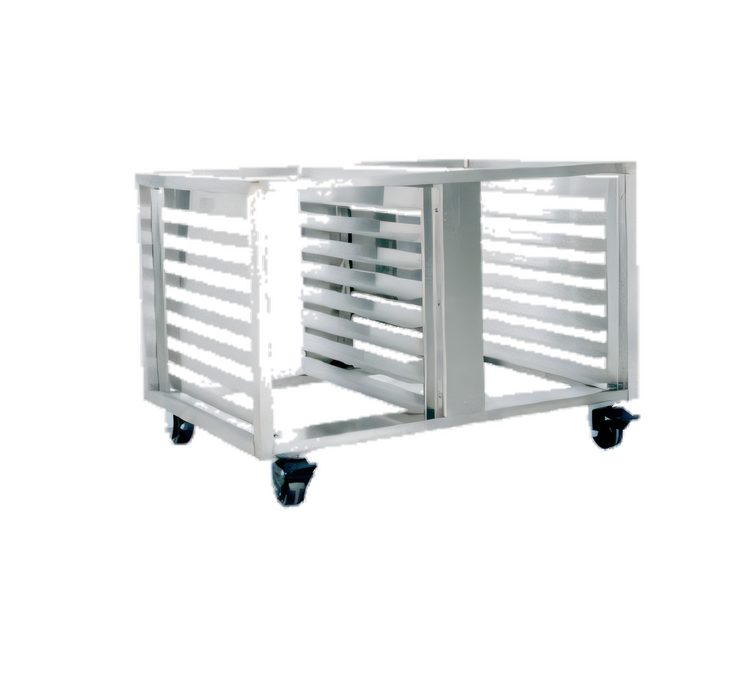 Product image #1 for Baxter 12-Pan Stainless Steel Open Cabinet Equipment Stand Base with Pan Slides and 4-Inch Locking Casters