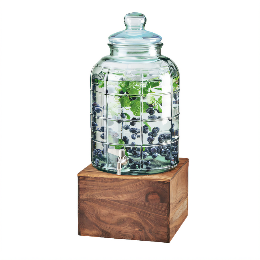 Product image #1 for Mid-Century 2 Gallon Glass Beverage Dispenser with Ice Chamber and Walnut Base