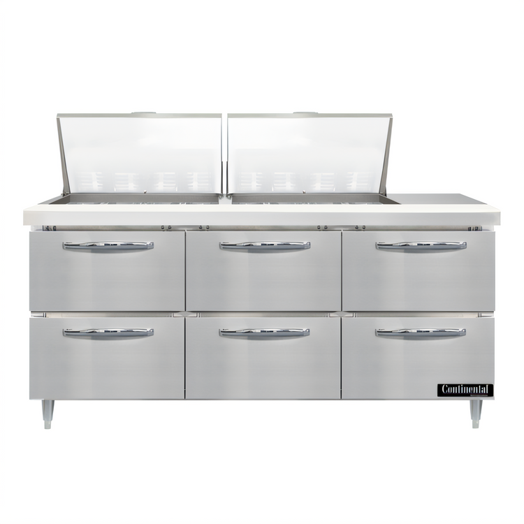 Product image #1 for Continental Refrigerator Designer Line D72N24M-D 72" Three-Section Mighty Top Sandwich Prep Table with Drawers
