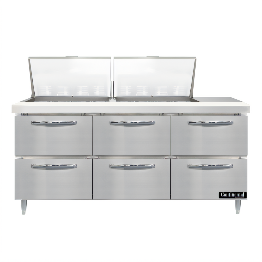 Product image #1 for Continental Refrigerator Designer Line D72N24M-D 72" Three-Section Mighty Top Sandwich Prep Table with Drawers