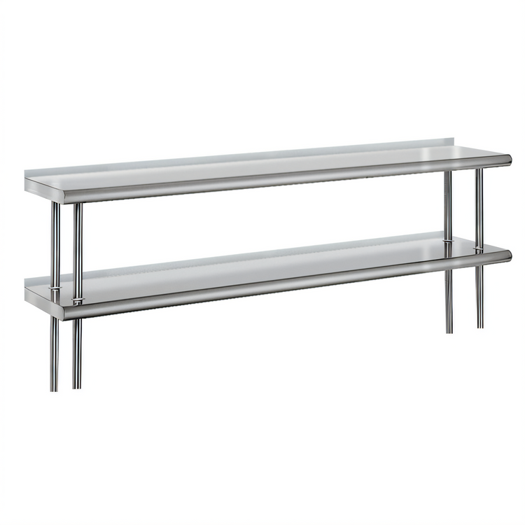 Product image #1 for Advance Tabco Double Table-Mounted Overshelf, 108 Inch W x 15 Inch D, 1 Inch Rear Turn-Up, 18 Gauge 430 Stainless Steel