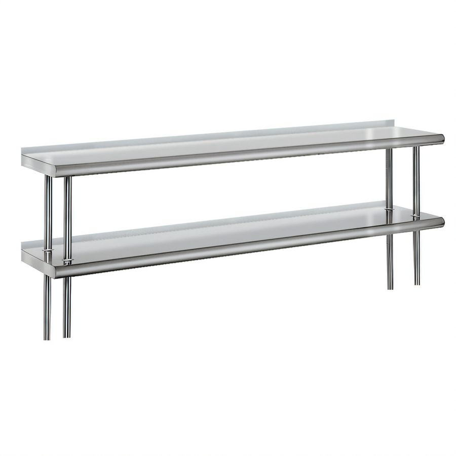 Product image #1 for Advance Tabco Double Table-Mounted Overshelf, 108 Inch W x 15 Inch D, 1 Inch Rear Turn-Up, 18 Gauge 430 Stainless Steel