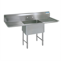 BK Resources One Compartment Double Drainboard Stainless Steel Compartment Sink, 24 x 24 x 14-Inch Bowl, 72-Inch Wide