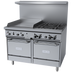 Thumbnail image #1 for Garland GFE Starfire Pro 48-Inch Gas Restaurant Range with 4 Open Burners, 24-Inch Griddle, and 2 Space Saver Ovens