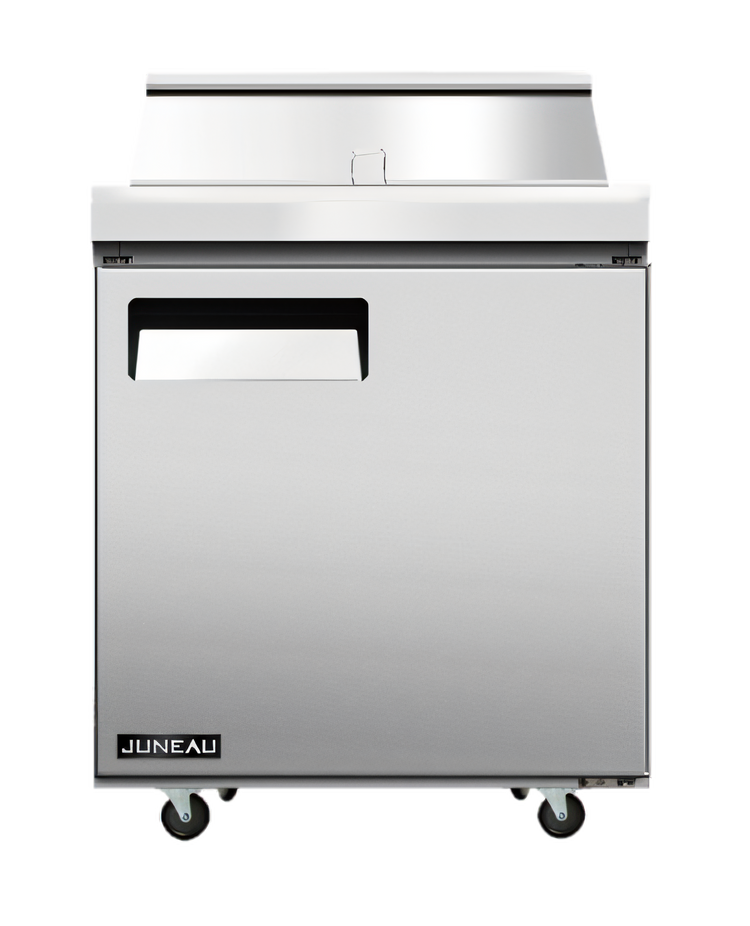 Product image #1 for Juneau 28-Inch 1-Section Refrigerated Prep Table with Rear-Mounted Self-Contained Refrigeration, 8-Pan Capacity
