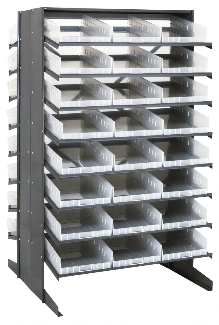Product image #1 for Quantum Sloped Double-Sided Pick Rack with 48 Clear Bins, 36 x 36 x 60 Inches, 800 lb. Capacity