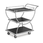 Thumbnail image #1 for Eastern Tabletop WT6837 3-Tier Rollout Service Cart, Reversible Wood Shelves, Stainless Steel Frame, Locking Casters, 38-1/2"H