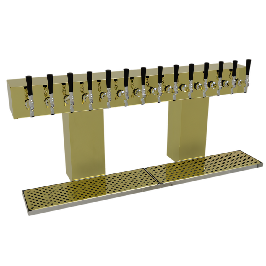 Product image #1 for Glastender Double-Column Bridge Draft Dispensing Tower, 14-Faucet, Countertop, Air-Cooled, Polished Brass Finish