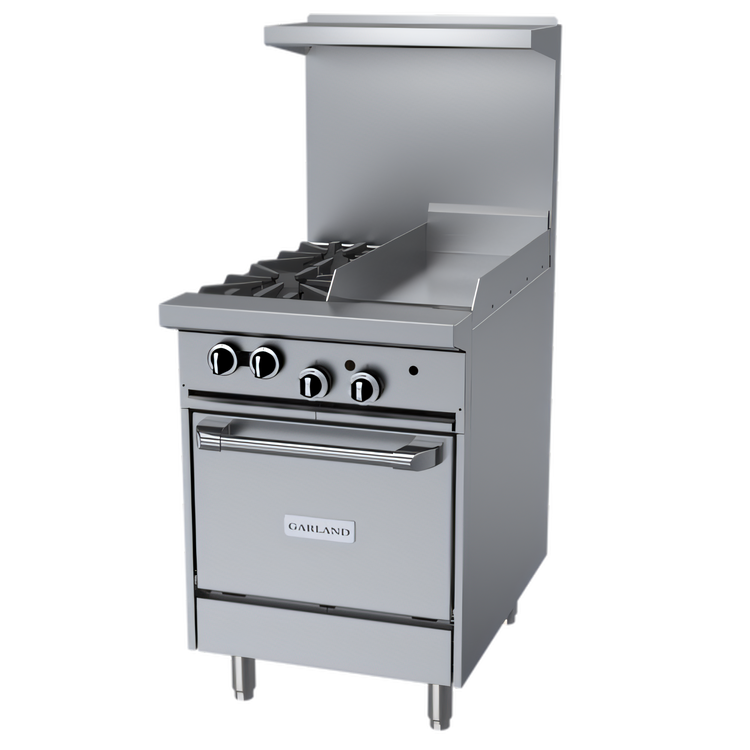 Product image #1 for Garland G Starfire Pro 24-Inch Gas Restaurant Range with 2 Burners, 12-Inch Griddle, and Space-Saver Oven