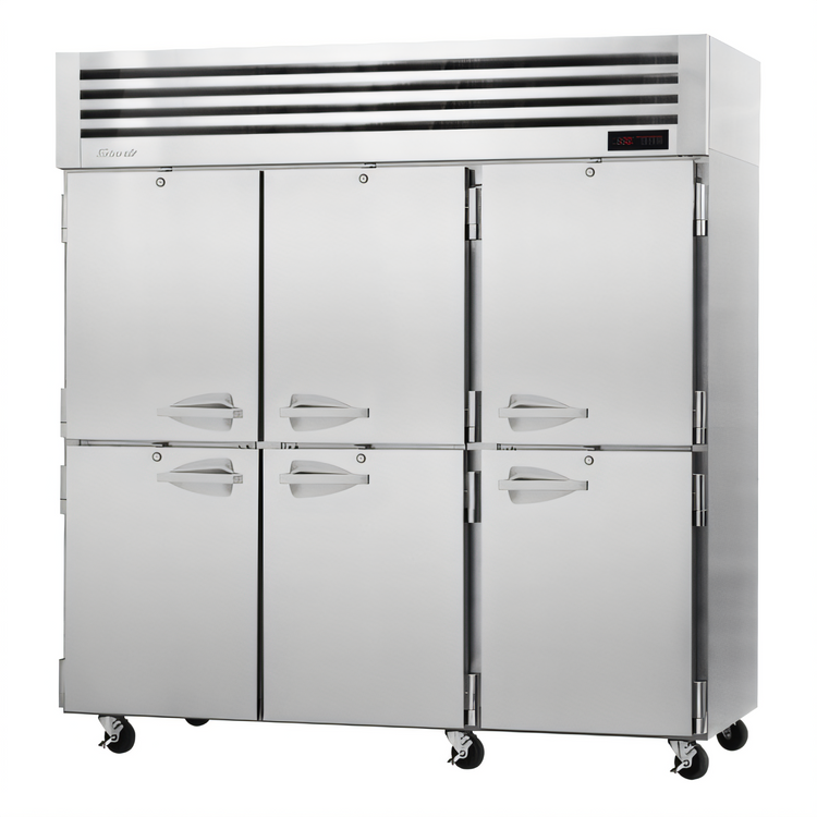 Product image #1 for Turbo Air PRO Series 3-Section Reach-In Heated Holding Cabinet with 6 Self-Closing Solid Half Doors, 73.9 Cu. Ft., Stainless Steel