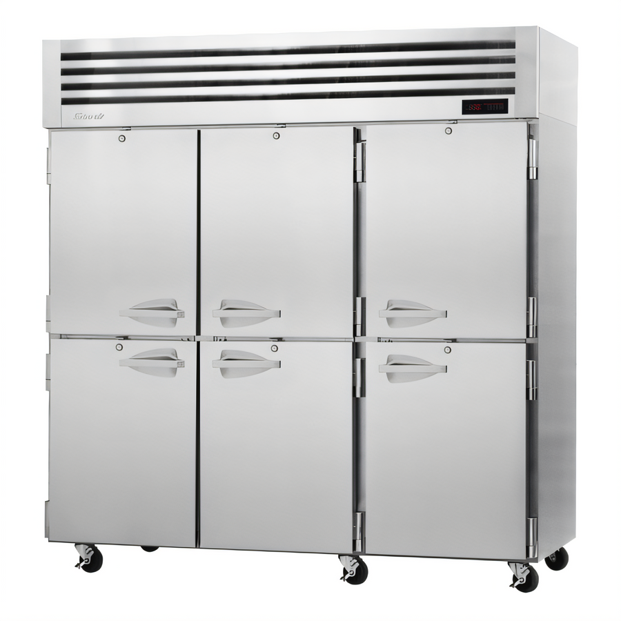 Product image #1 for Turbo Air PRO Series 3-Section Reach-In Heated Holding Cabinet with 6 Self-Closing Solid Half Doors, 73.9 Cu. Ft., Stainless Steel