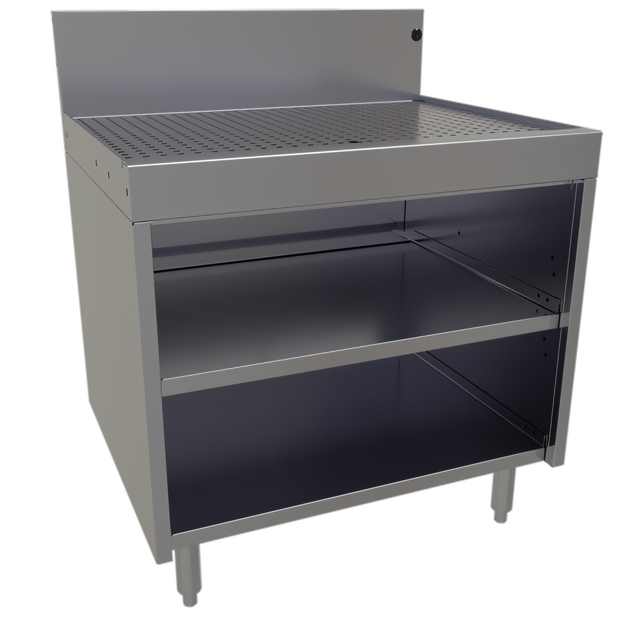 Product image #1 for Glastender 30-Inch x 24-Inch Underbar Drainboard with Open Front Cabinet Base, Stainless Steel