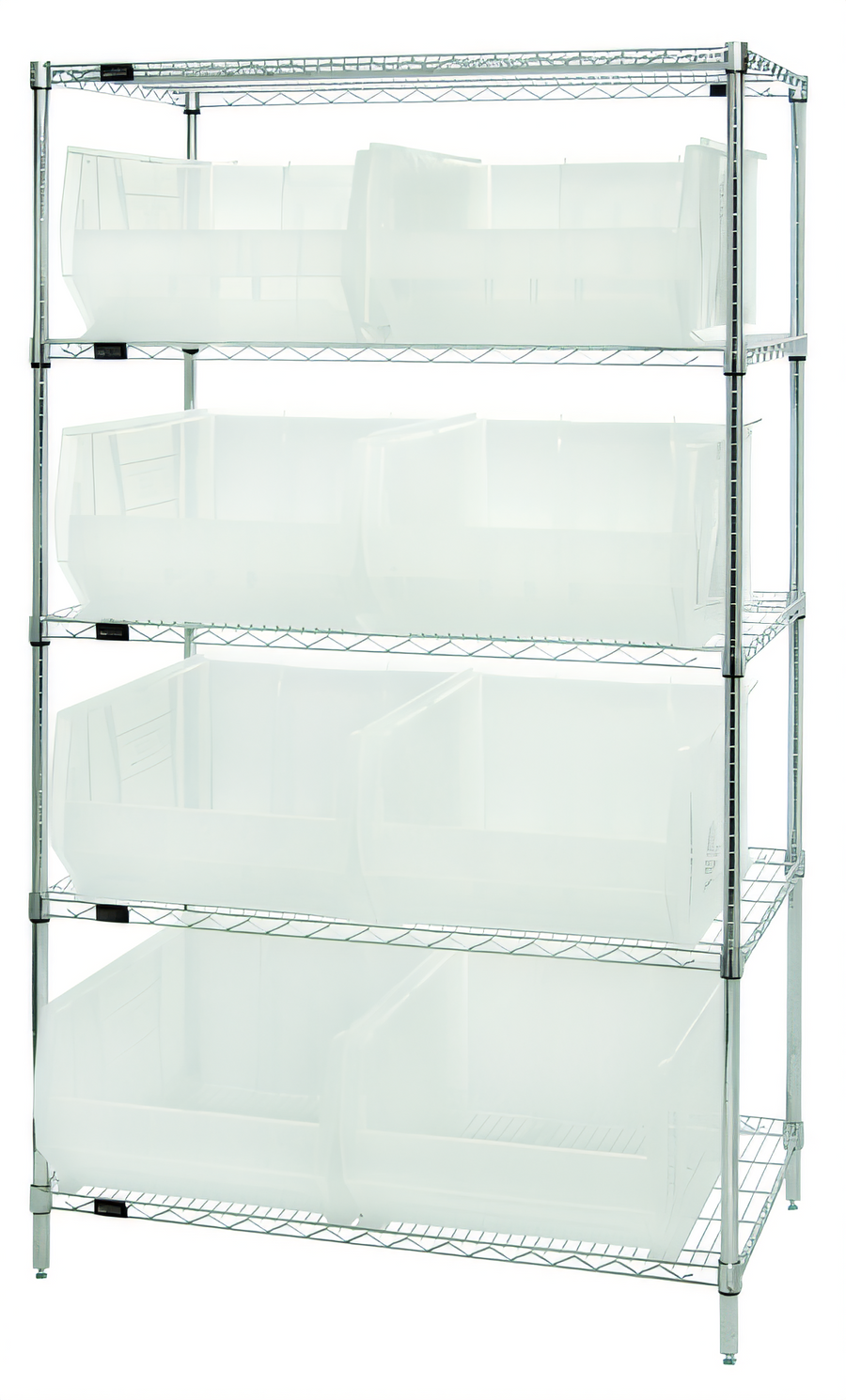 Product image #1 for Quantum Stationary Bin Wire Shelving System, 42 in. W x 24 in. D x 74 in. H, 5 Shelves, 8 Clear Bins