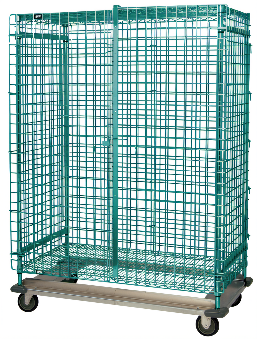Product image #1 for Quantum Mobile Security Cage with Dolly Base, 60W x 24D x 70H, Green Epoxy Antimicrobial Finish